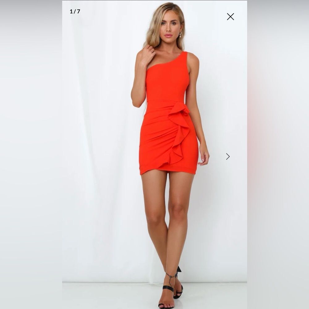 Hello Molly Backstage Passes Red One-Shoulder Ruffle Mini Dress Size 2 EUC